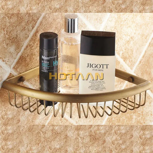 Antique brass double layer bathroom shower shelf with woven wire design decorbites antique brass corner caddy