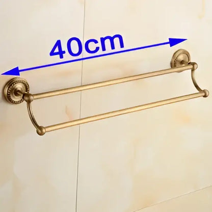 Decorbites antique brass double towel bar rack with ornate circular mounts solid brass 40cm length