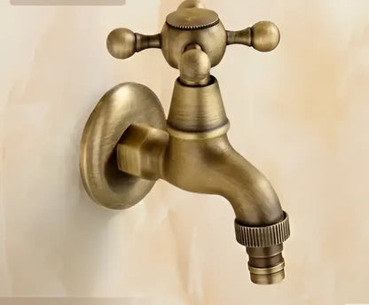 DecorBites antique brass dragon carved outdoor washing machine faucet with cross handle and threaded hose connector