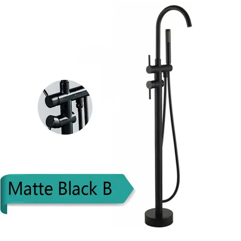 Matte black freestanding bathtub faucet with swivel spout mixer tap and integrated handheld showerhead by decorbites antique brass
