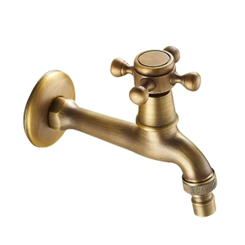 DecorBites antique brass garden bibcock tap with cross handle and threaded hose connection for bathroom and outdoor use