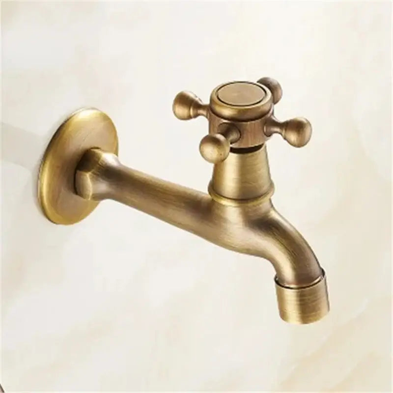 Decorbites antique brass garden bibcock tap with cross handle and curved spout for bathroom and outdoor use