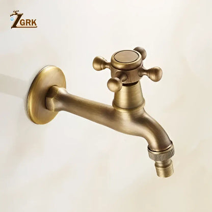 Decorbites antique brass garden bibcock tap with vintage cross-handle and threaded spout for outdoor use