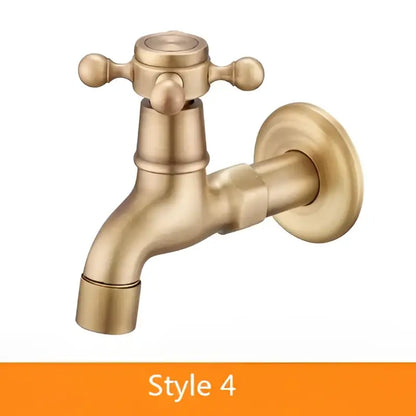 Decorbites antique brass garden bibcocks wall-mounted single cold tap faucet with cross handle and rounded spout