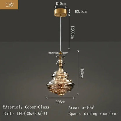 Decorbites™ antique brass glass chandelier with gold-toned layered glass and crystal accents for dining room and bar