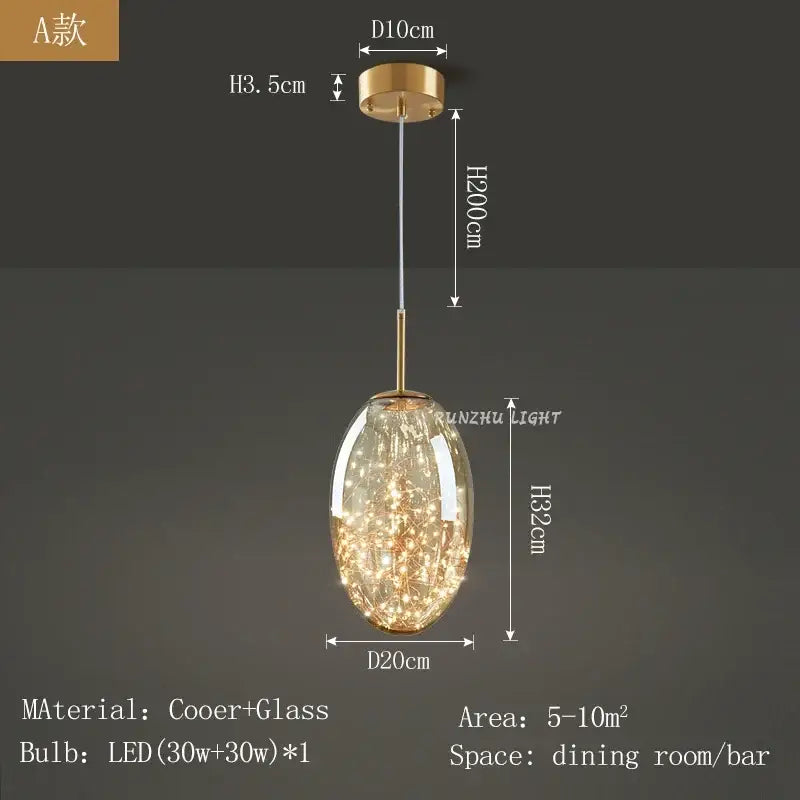 Gold-toned antique brass glass chandelier pendant light with glass globe housing led fairy lights for dining room and bar
