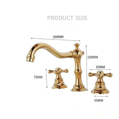 Decorbites antique brass gold basin faucet with double brass gold bathroom handles and curved spout