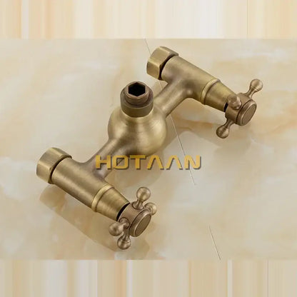 Decorbites antique brass twin-handle wall-mounted faucet set with classic cross handles for shower head kit installation