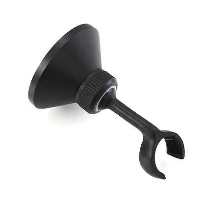 Black matte suction cup mount with textured grip collar and adjustable hook for brass handheld shower holder use