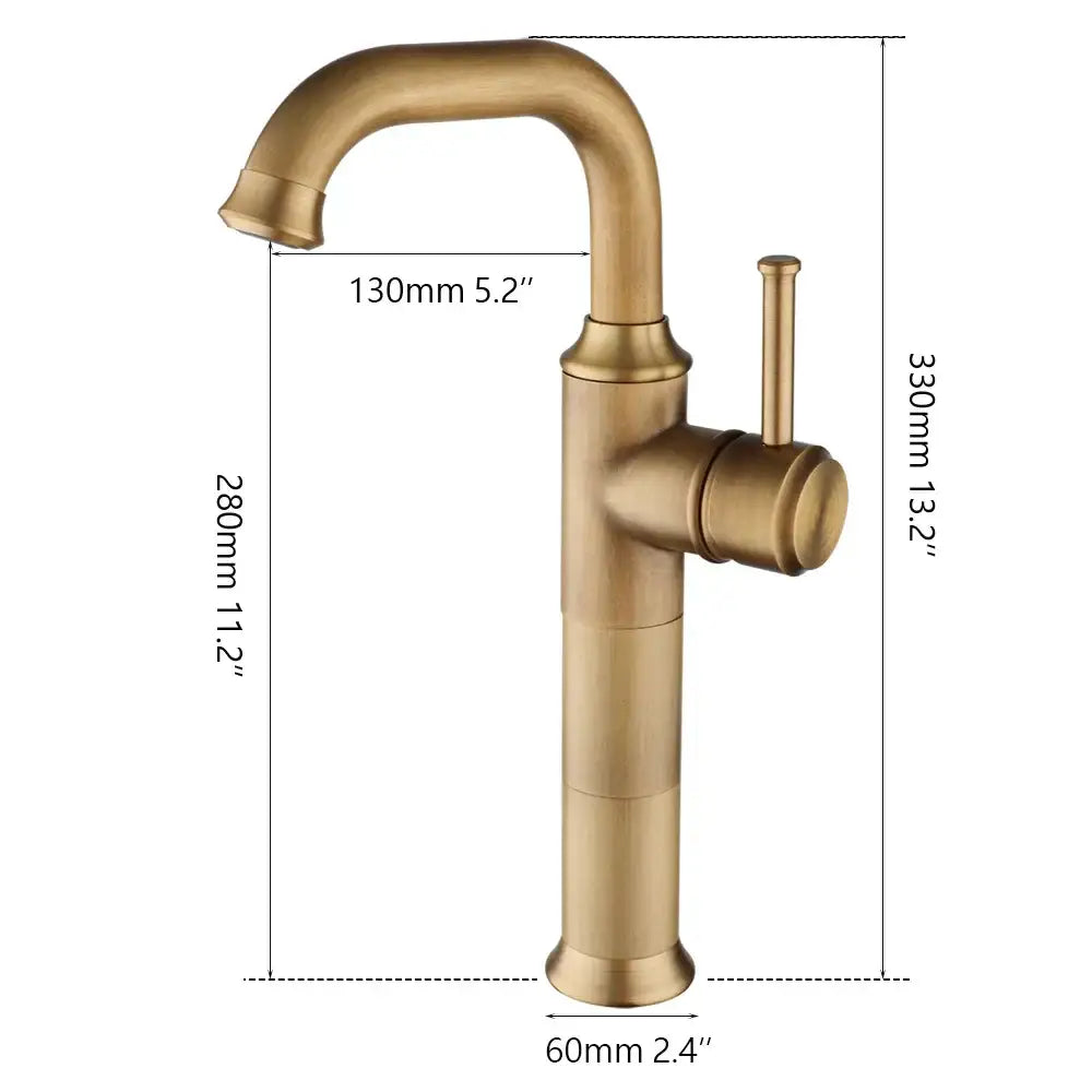 DecorBites antique brass oil rubbed bathroom faucet with single handle curved spout and brass finish deck mount mixer tap