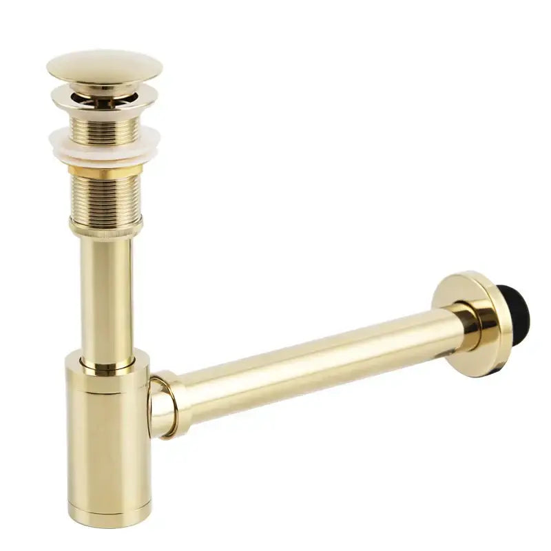 DecorBites™ antique brass bathroom sink drain kit with polished brass pop up drain and p-trap pipe threaded connections