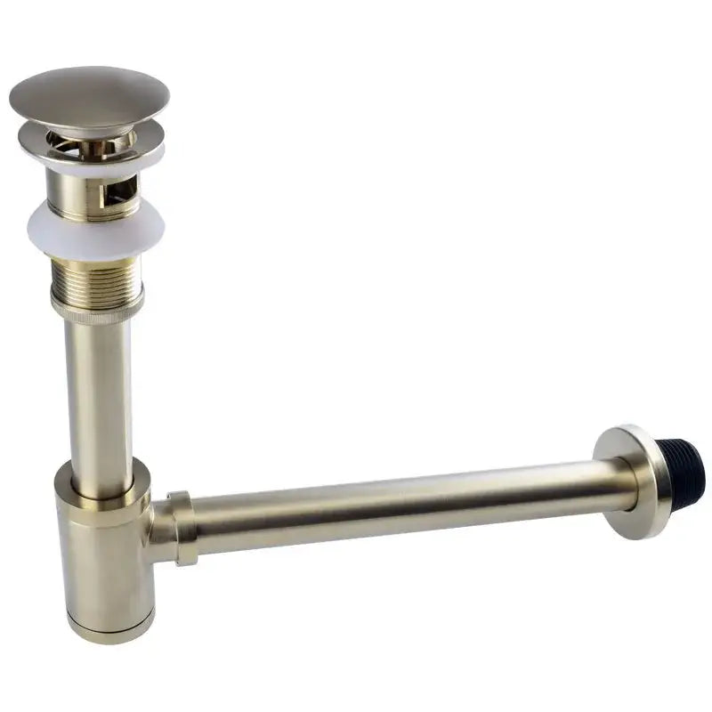 Decorbites™ antique brass drain kit featuring a brushed nickel sink drain with white rubber flange for bathroom sink