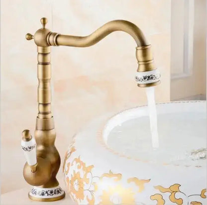 Decorbites antique brass porcelain basin mixer with single handle and porcelain accents for bathroom or kitchen use