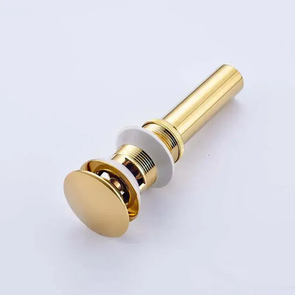 Decorbites™ antique brass round siphon pop-up drain with sleek gold-colored brass round finish and white rubber gasket