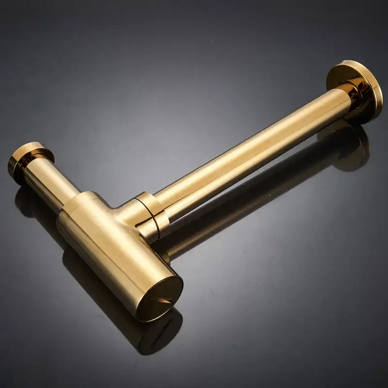 DecorBites™ antique brass round siphon p-trap with gold brass round t-shaped polished pipe fitting for bathroom vanity