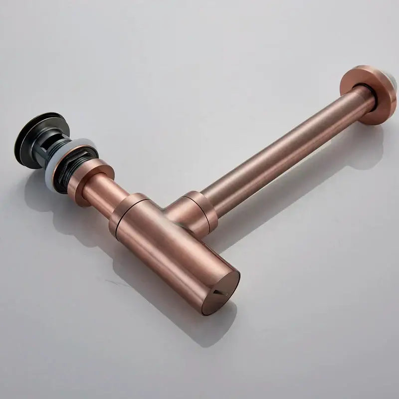 Decorbites™ antique brass round siphon bathroom vanity basin pop-up drain with copper finish and black rubber stopper