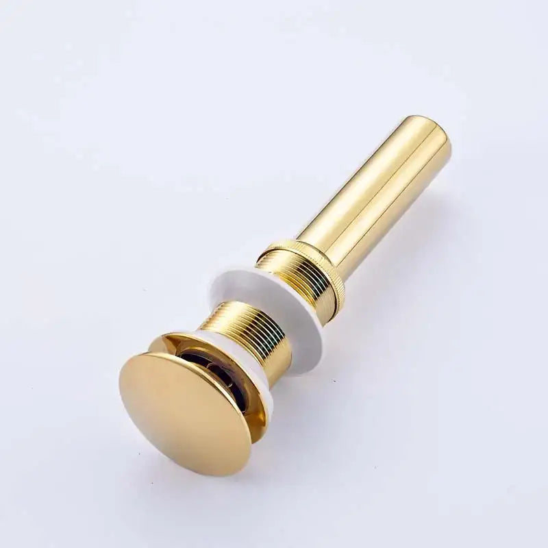 Decorbites™ antique brass round siphon p-trap bathroom vanity basin pop-up drain with gold-colored polished brass round finish and ceramic sealing rings