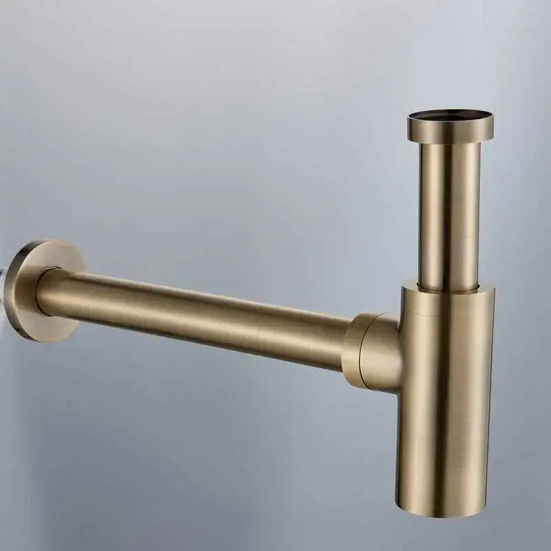 Decorbites antique brass brass round siphon p-trap bathroom vanity drain pipe with matte finish and polished edges
