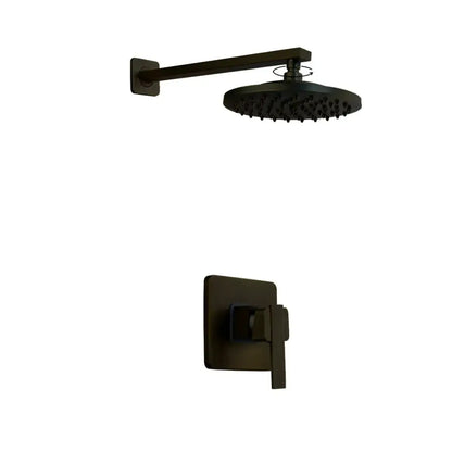 Decorbites™ antique brass shower faucet set with black matte rainfall shower head and matching wall-mounted control valve