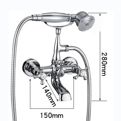Chrome-finished vintage-style shower faucet kit with handheld showerhead and two cross-handle controls by DecorBites