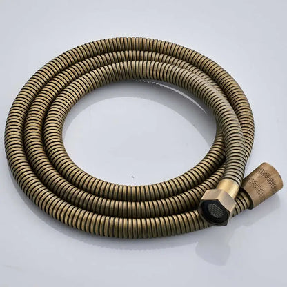 DecorBites™ antique brass shower faucet set with coiled brass-colored flexible hose and hexagonal connector