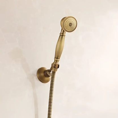 DecorBites antique brass shower set handheld showerhead with classic ornate design and spiral hose