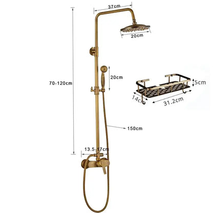 Decorbites™ antique brass shower set with 20cm rainhead handheld sprayer and matching metal caddy in antique brass finish