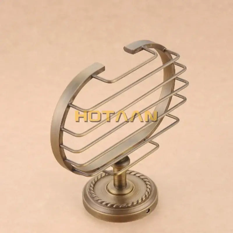 DecorBites™ antique brass soap holder metal curtain ring holder with circular wire mesh and rope-edged base