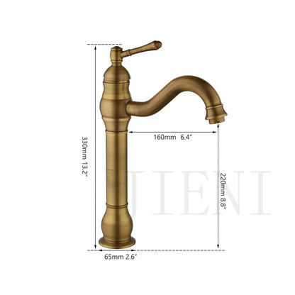 Decorbites antique brass swivel bathroom faucet mixer tap with single handle and ornate curved spout design