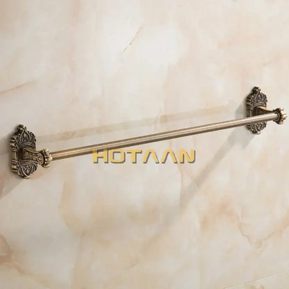 DecorBites™ antique brass towel bar with ornate decorative end caps wall mounted bathroom brass towel bar