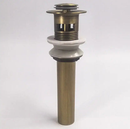 Decorbites antique brass vessel sink drain with threaded cylindrical body and flanged top for bathroom use
