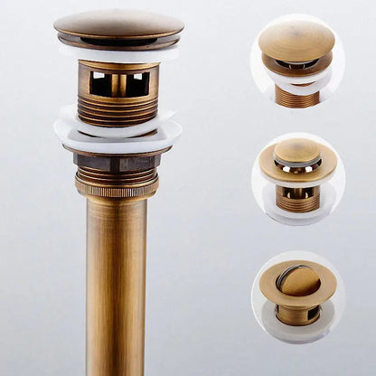 Decorbites™ antique brass vessel sink drain strainer with white rubber seal and threaded metal body for bathroom use