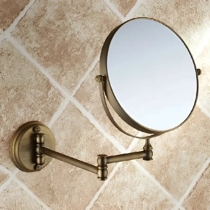 Decorbites antique brass wall mirror with 3x magnification double-sided round makeup mirror and extendable arm