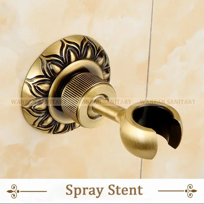 Decorbites antique brass wall mounted bidet faucet with ornate floral mounting plate and ribbed adjustment knob