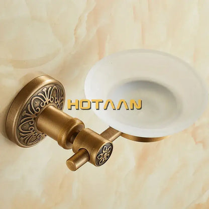 DecorBites antique brass wall mounted soap dish with frosted white glass bowl and ornate floral detailing