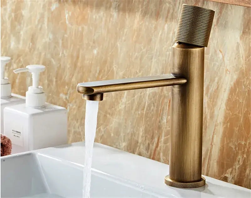 Antique bronze basin faucet by DecorBites with single-handle knurled spout and brass deck mounted mixer tap