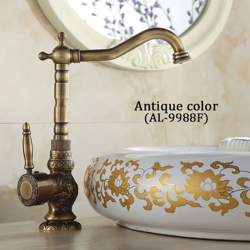 Decorbites™ antique bronze basin faucet with single handle deck mounted mixer tap in an ornate vintage style