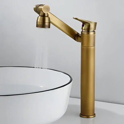 Decorbites™ antique bronze bathroom sink faucet with gold curved spout and adjustable spray head deck mounted mixer