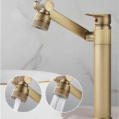 Decorbites antique bronze bathroom sink faucet with brass finish articulated spout and dual-function spray head