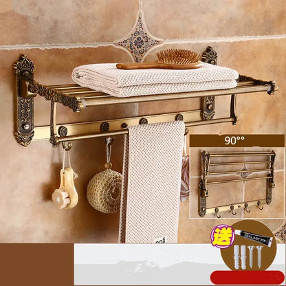 Decorbites antique bronze carved aluminum bathroom towel rack with ornate scrollwork and multiple tiers for towels