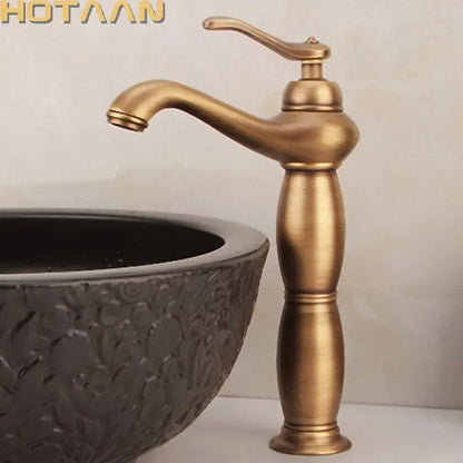 DecorBites antique bronze tall basin faucet in antique brass finish solid copper with a classic elegant design