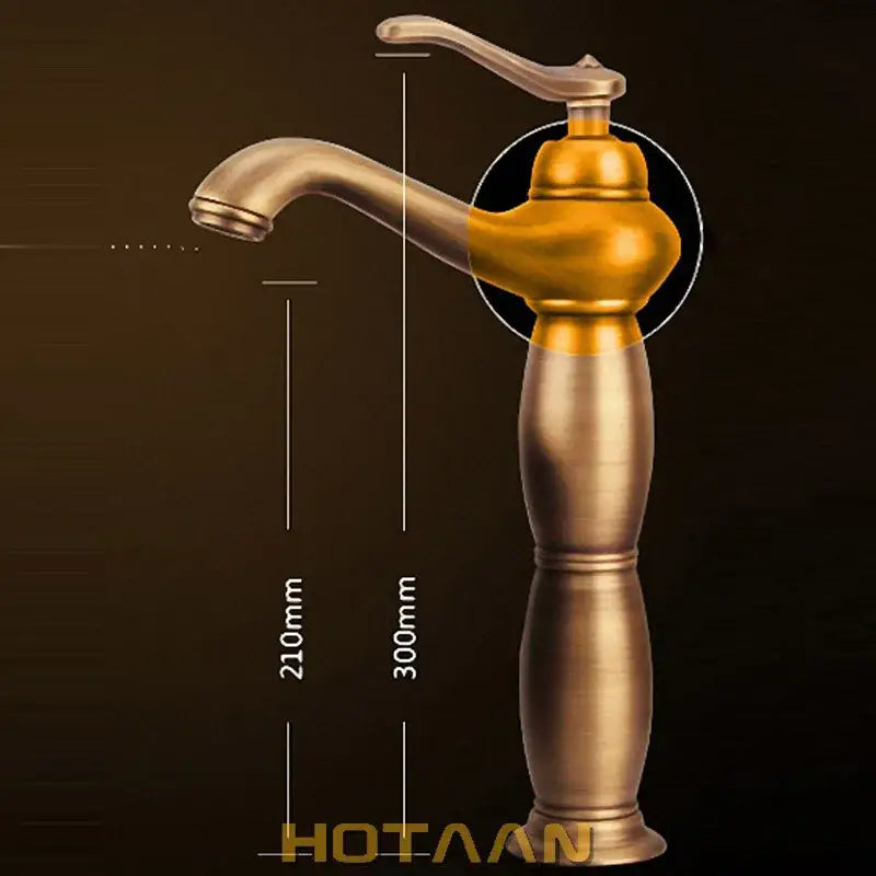 Decorbites antique bronze tall basin faucet with solid copper mixer and curved spout in vintage brass finish