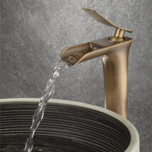 Decorbites antique bronze waterfall bathroom faucet with brass finish sleek modern design hot cold mixer tap