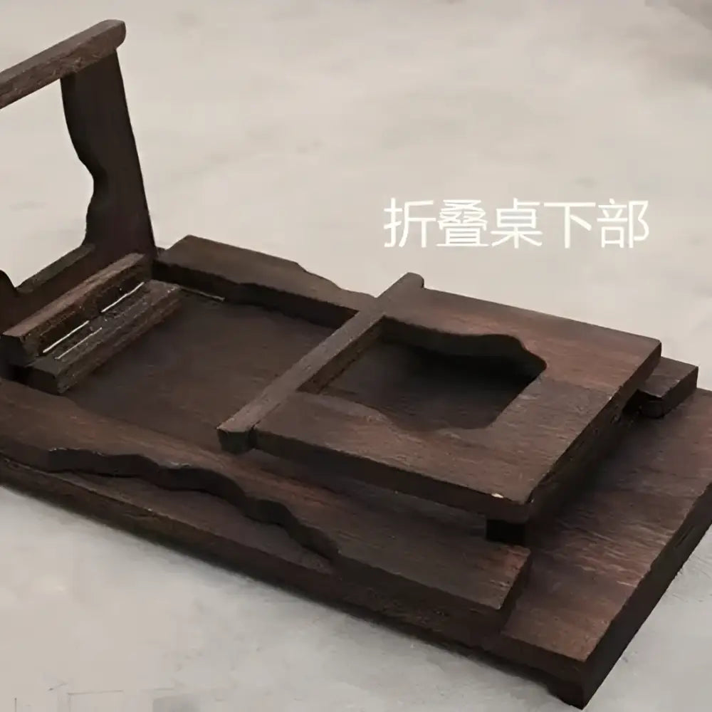Decorbites antique chinese style dark brown solid wood folding table with carved edges and central recessed compartment