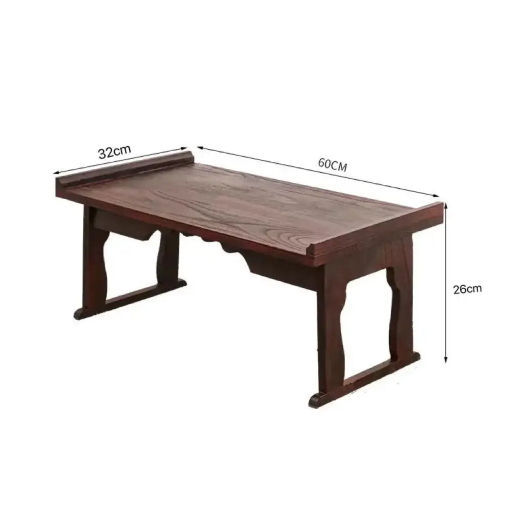 Dark brown solid wood antique Chinese style table with traditional carved legs and polished surface for Hanfu shoots and tea time
