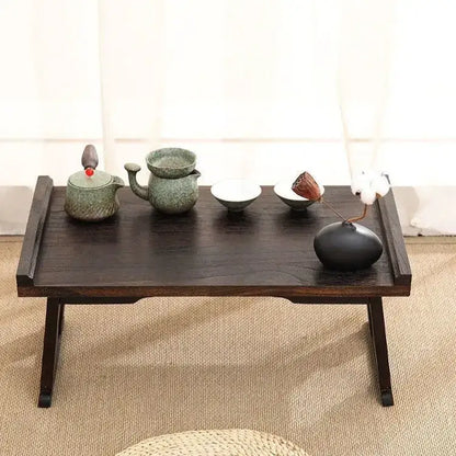 Decorbites™ antique chinese style solid wood dark wood tea table with matte finish and sturdy legs for hanfu shoots and tea time