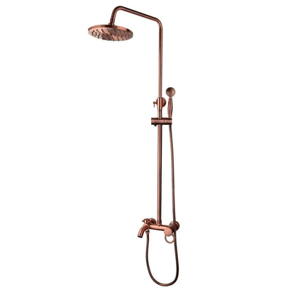 DecorBites™ antique copper shower set with round rainhead hand shower and adjustable vertical bar in copper finish