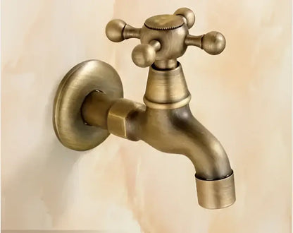 DecorBites™ antique garden bibcocks tap with brass vintage-style wall-mounted cross-handle design for outdoor use