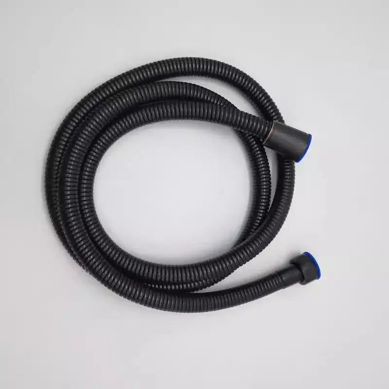 Black corrugated plumbing hose with blue-tipped connectors for decorbites™ antique gold handheld shower head