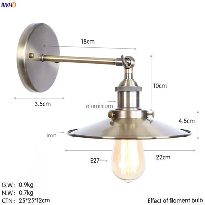Industrial-style decorbites antique gold wall lamps with brushed brass finish aluminum arm iron base and exposed filament bulb